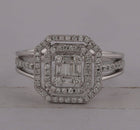 Captivating Brilliance: 14kt White Gold Baguette Diamond Octagon Cluster Ring 1/2 Cttw - Front View
