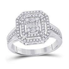 Load image into Gallery viewer, Captivating Brilliance: 14kt White Gold Baguette Diamond Octagon Cluster Ring 1/2 Cttw - Splendid Jewellery