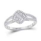 Captivating Brilliance: 14kt White Gold Baguette Diamond Offset Square Cluster Ring - Splendid Jewellery