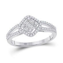 Load image into Gallery viewer, Captivating Brilliance: 14kt White Gold Baguette Diamond Offset Square Cluster Ring - Splendid Jewellery