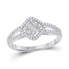 Captivating Brilliance: 14kt White Gold Baguette Diamond Offset Square Cluster Ring - Splendid Jewellery