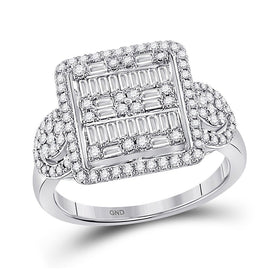 Captivating Brilliance: 14kt White Gold Baguette Diamond Square Cluster Ring - Splendid Jewellery