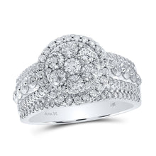 Load image into Gallery viewer, Captivating Brilliance: 14kt White Gold Diamond Cluster Bridal Wedding Ring - Top View