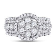 Load image into Gallery viewer, Captivating Brilliance: 14kt White Gold Diamond Cluster Bridal Wedding Ring - Front View