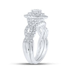 Captivating Brilliance: 14kt White Gold Diamond Halo Bridal Wedding Ring Band Set - Second Side View