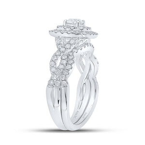 Captivating Brilliance: 14kt White Gold Diamond Halo Bridal Wedding Ring Band Set - Splendid Jewellery