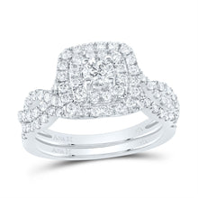 Load image into Gallery viewer, Captivating Brilliance: 14kt White Gold Diamond Halo Bridal Wedding Ring Band Set - Top View