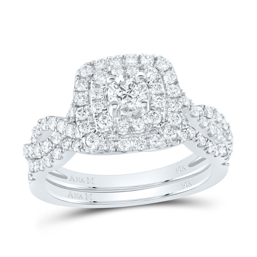 Captivating Brilliance: 14kt White Gold Diamond Halo Bridal Wedding Ring Band Set - Splendid Jewellery