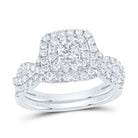 Captivating Brilliance: 14kt White Gold Diamond Halo Bridal Wedding Ring Band Set - Splendid Jewellery