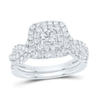 Captivating Brilliance: 14kt White Gold Diamond Halo Bridal Wedding Ring Band Set - Splendid Jewellery