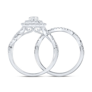 Captivating Brilliance: 14kt White Gold Diamond Halo Bridal Wedding Ring Band Set - Splendid Jewellery