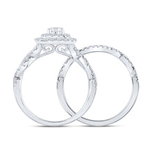 Load image into Gallery viewer, Captivating Brilliance: 14kt White Gold Diamond Halo Bridal Wedding Ring Band Set - Splendid Jewellery