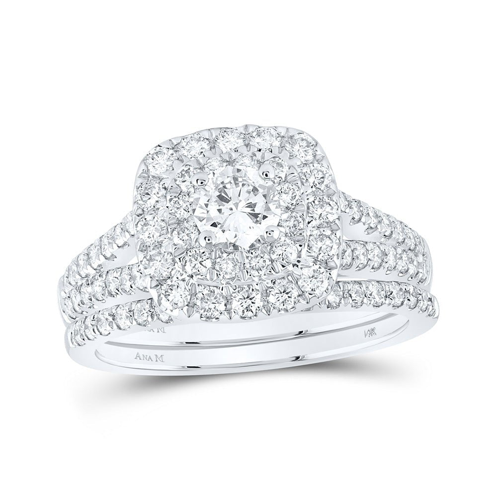 Captivating Brilliance: 14kt White Gold Diamond Halo Bridal Wedding Ring Set - Splendid Jewellery