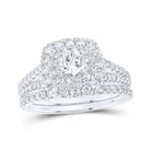 Captivating Brilliance: 14kt White Gold Diamond Halo Bridal Wedding Ring Set - Splendid Jewellery