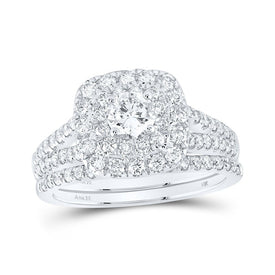 Captivating Brilliance: 14kt White Gold Diamond Halo Bridal Wedding Ring Set - Splendid Jewellery