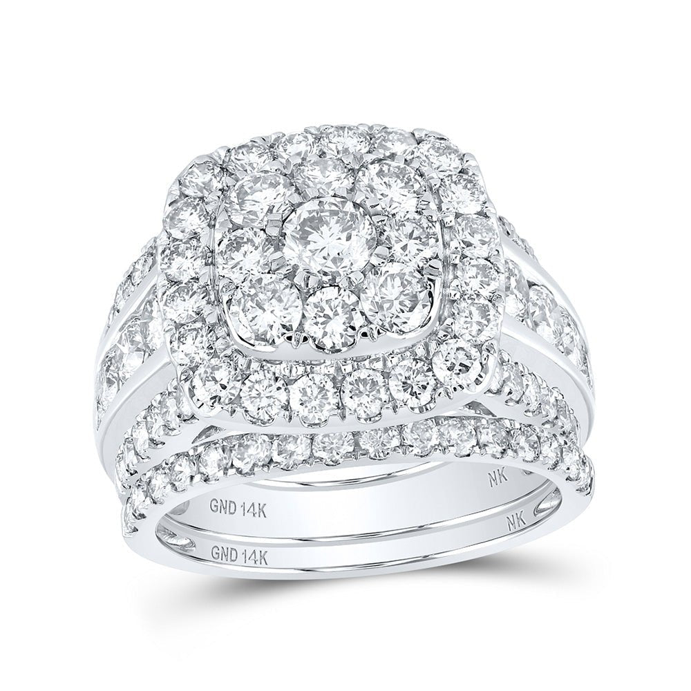 Captivating Brilliance: 14kt White Gold Diamond Square Cluster Bridal Wedding Ring Band Set - Splendid Jewellery