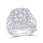 Captivating Brilliance: 14kt White Gold Diamond Square Cluster Bridal Wedding Ring Band Set - Splendid Jewellery