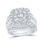 Captivating Brilliance: 14kt White Gold Diamond Square Cluster Bridal Wedding Ring Band Set - Splendid Jewellery