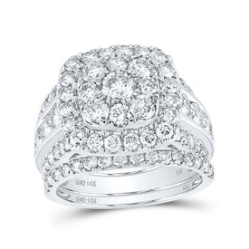 Captivating Brilliance: 14kt White Gold Diamond Square Cluster Bridal Wedding Ring Band Set - Splendid Jewellery