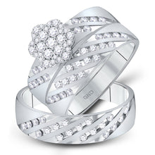 Load image into Gallery viewer, Captivating Brilliance: 14kt White Gold His Hers Round Diamond Cluster Matching Wedding Set 7/8 Cttw - Splendid Jewellery