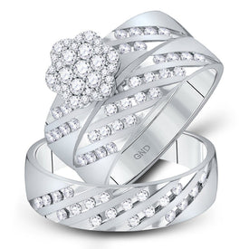 Captivating Brilliance: 14kt White Gold His Hers Round Diamond Cluster Matching Wedding Set 7/8 Cttw - Splendid Jewellery