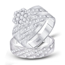 Load image into Gallery viewer, Captivating Brilliance: 14kt White Gold His Hers Round Diamond Cluster Matching Wedding Set 7/8 Cttw - Splendid Jewellery