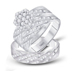 Captivating Brilliance: 14kt White Gold His Hers Round Diamond Cluster Matching Wedding Set 7/8 Cttw - Splendid Jewellery