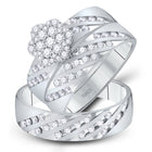Captivating Brilliance: 14kt White Gold His Hers Round Diamond Cluster Matching Wedding Set 7/8 Cttw - Front View