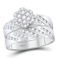 Load image into Gallery viewer, Captivating Brilliance: 14kt White Gold His Hers Round Diamond Cluster Matching Wedding Set 7/8 Cttw - Splendid Jewellery