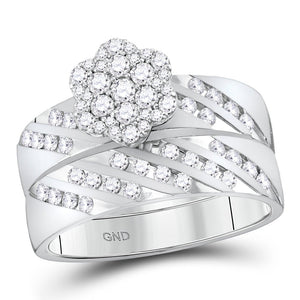 Captivating Brilliance: 14kt White Gold His Hers Round Diamond Cluster Matching Wedding Set 7/8 Cttw - Splendid Jewellery