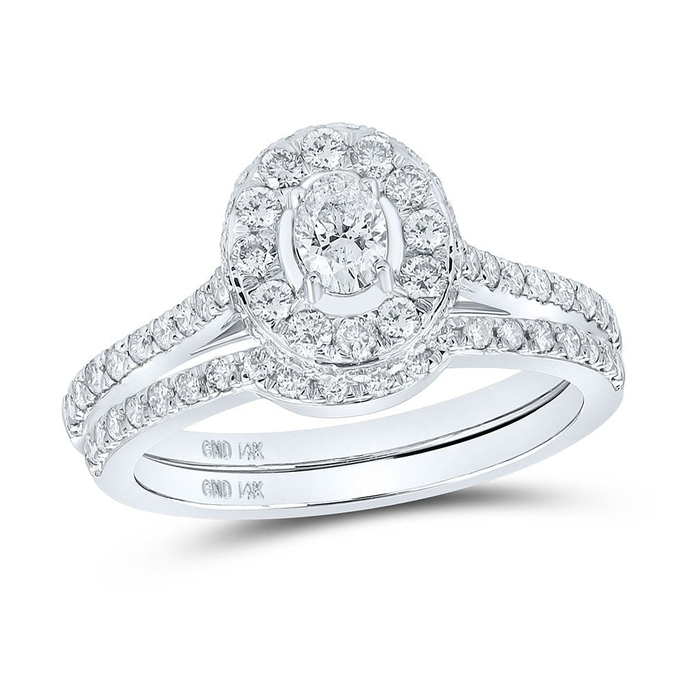 Captivating Brilliance: 14kt White Gold Oval Diamond Halo Bridal Wedding Ring Band Set 1 Cttw - Splendid Jewellery