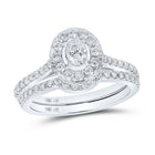 Captivating Brilliance: 14kt White Gold Oval Diamond Halo Bridal Wedding Ring Band Set 1 Cttw - Splendid Jewellery