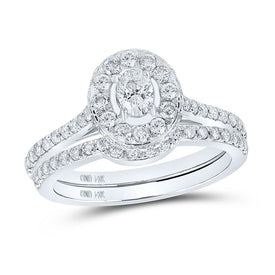 Captivating Brilliance: 14kt White Gold Oval Diamond Halo Bridal Wedding Ring Band Set 1 Cttw - Splendid Jewellery