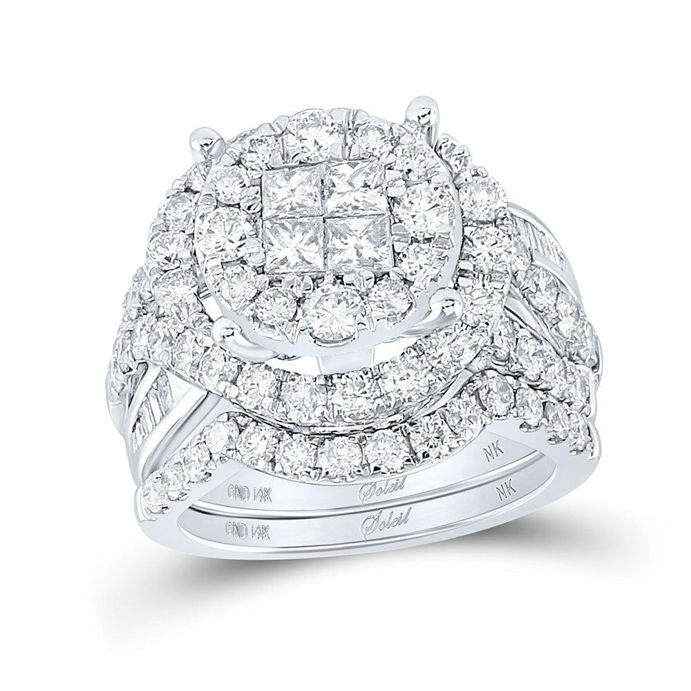 Captivating Brilliance: 14kt White Gold Princess Diamond Cluster Bridal Wedding Ring Band Set - Splendid Jewellery
