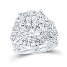 Load image into Gallery viewer, Captivating Brilliance: 14kt White Gold Princess Diamond Cluster Bridal Wedding Ring Band Set - Splendid Jewellery