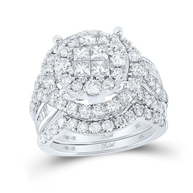 Captivating Brilliance: 14kt White Gold Princess Diamond Cluster Bridal Wedding Ring Band Set - Splendid Jewellery