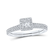 Load image into Gallery viewer, Captivating Brilliance: 14kt White Gold Princess Diamond Halo Bridal Wedding Ring Band Set 5/8 Cttw - Splendid Jewellery