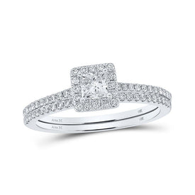 Captivating Brilliance: 14kt White Gold Princess Diamond Halo Bridal Wedding Ring Band Set 5/8 Cttw - Splendid Jewellery