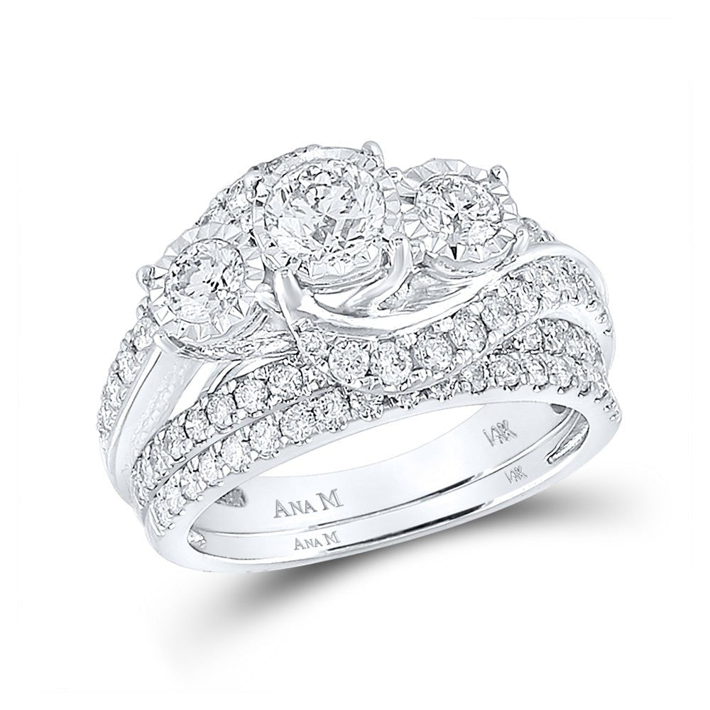 Captivating Brilliance: 14kt White Gold Round Diamond 3 - Stone Bridal Wedding Ring Set 2 Cttw - Splendid Jewellery