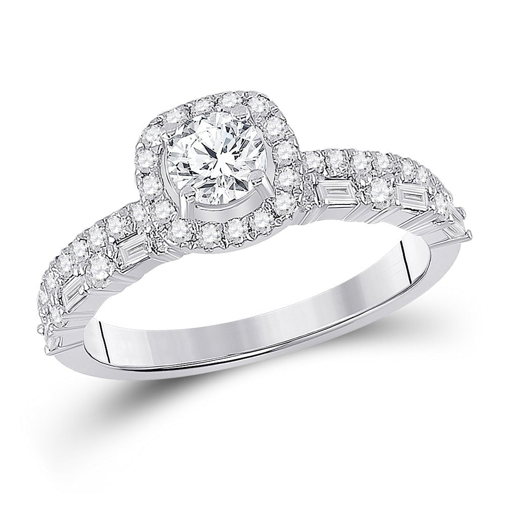 Captivating Brilliance: 14kt White Gold Round Diamond Halo Bridal Wedding Engagement Ring 1 Cttw - Splendid Jewellery