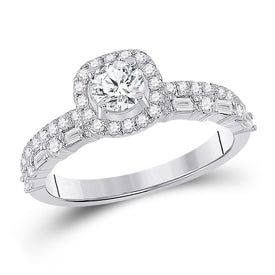 Captivating Brilliance: 14kt White Gold Round Diamond Halo Bridal Wedding Engagement Ring 1 Cttw - Splendid Jewellery