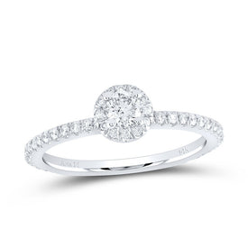 Captivating Brilliance: 14kt White Gold Round Diamond Halo Bridal Wedding Engagement Ring 1/2 Cttw - Top View