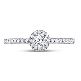 Captivating Brilliance: 14kt White Gold Round Diamond Halo Bridal Wedding Engagement Ring 1/2 Cttw - Front View