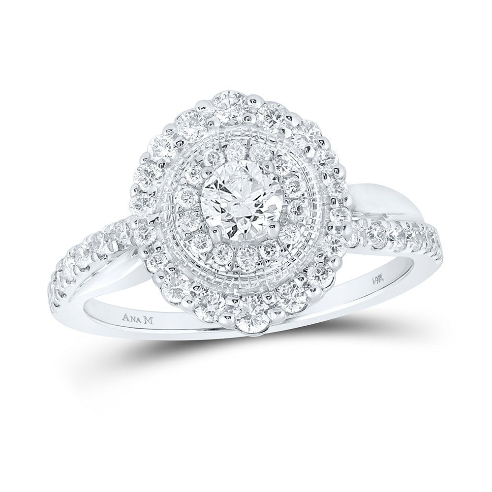 Captivating Brilliance: 14kt White Gold Round Diamond Halo Bridal Wedding Engagement Ring 3/4 Cttw - Splendid Jewellery
