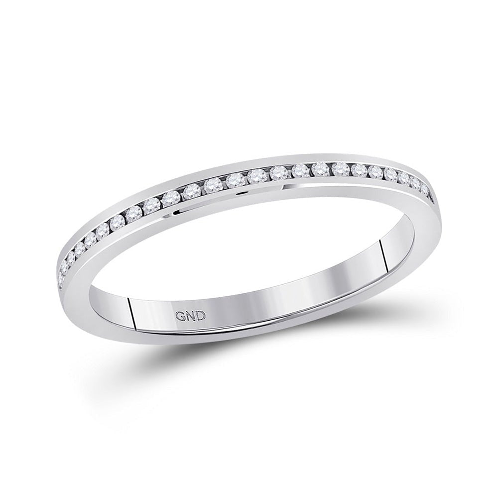 Captivating Brilliance: 14kt White Gold Womens Round Diamond Single Row Band Ring 1/10 Cttw - Splendid Jewellery