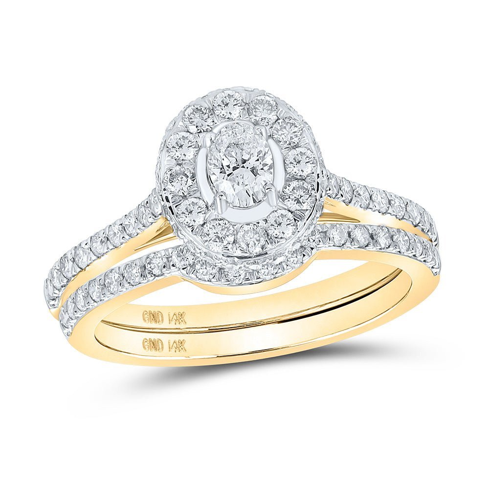 Captivating Brilliance 14kt Yellow Gold Oval Diamond Halo Bridal Wedding Ring Band Set - Splendid Jewellery