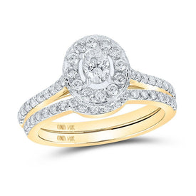 Captivating Brilliance 14kt Yellow Gold Oval Diamond Halo Bridal Wedding Ring Band Set - Splendid Jewellery