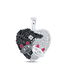 Captivating Cat Love Pendant | 10kt White Gold Womens Round Black Diamond Heart Necklace 1/2 Cttw | Splendid Jewellery - Splendid Jewellery