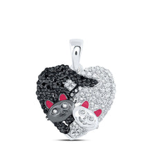 Load image into Gallery viewer, Captivating Cat Love Pendant | 10kt White Gold Womens Round Black Diamond Heart Necklace 1/2 Cttw | Splendid Jewellery - Splendid Jewellery