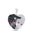 Captivating Cat Love Pendant | 10kt White Gold Womens Round Black Diamond Heart Necklace 1/2 Cttw | Splendid Jewellery - Splendid Jewellery